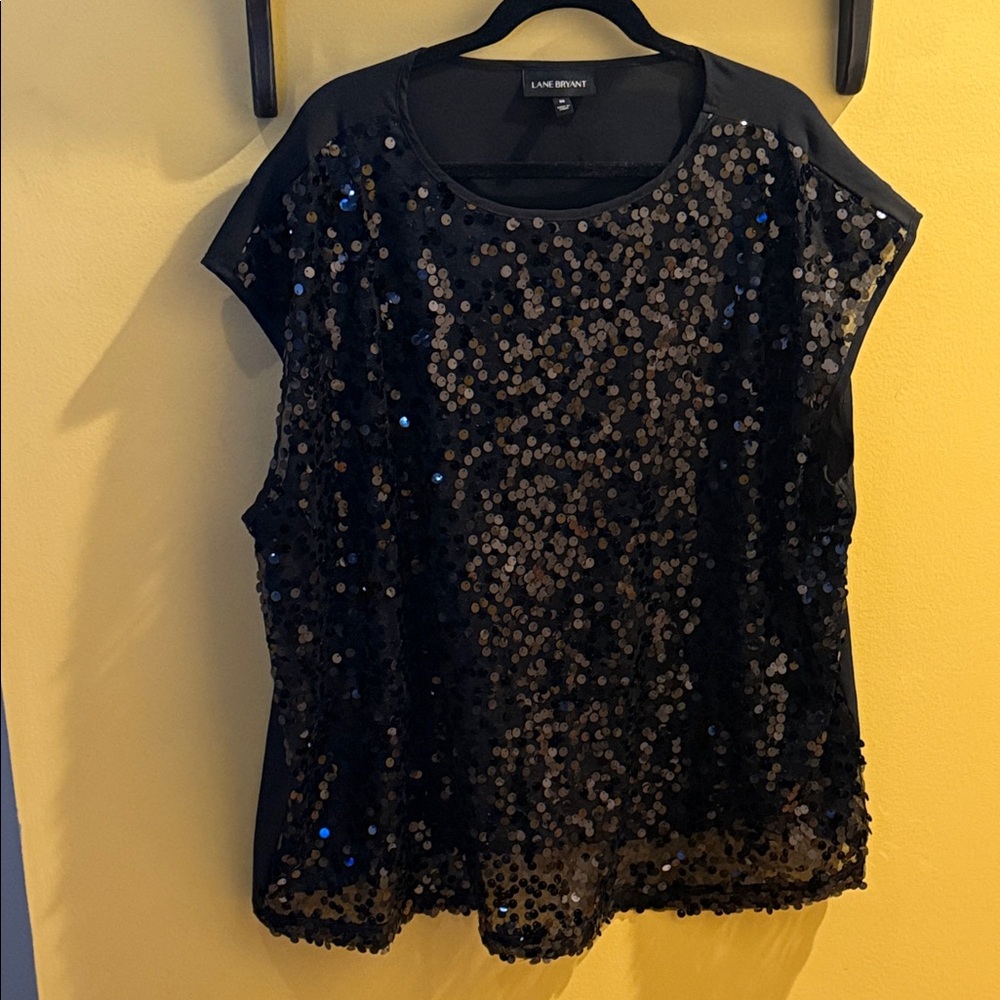 Lane Bryant Black Sequin Cap Sleeve Top